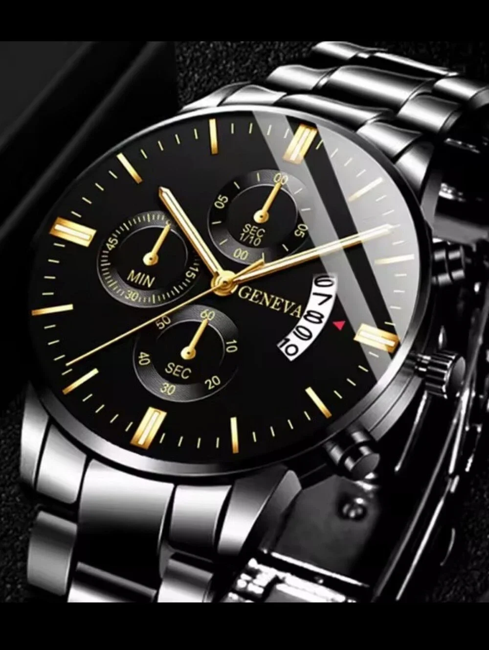 Men's Watch Stainless Steel Black Geneva New Jewelry G26